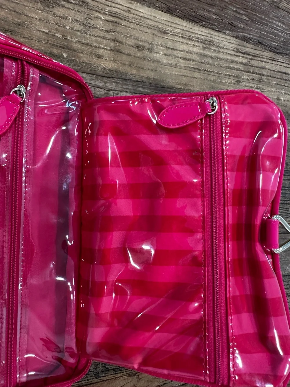 Victoria's Secret Hot Pink Clear Panel Travel Cosmetic Pouch